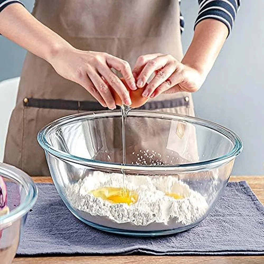 Glass Container Keep Fresh Bowls Set Round Glass Fruit Salad Bowl With Matching Plastic Lid