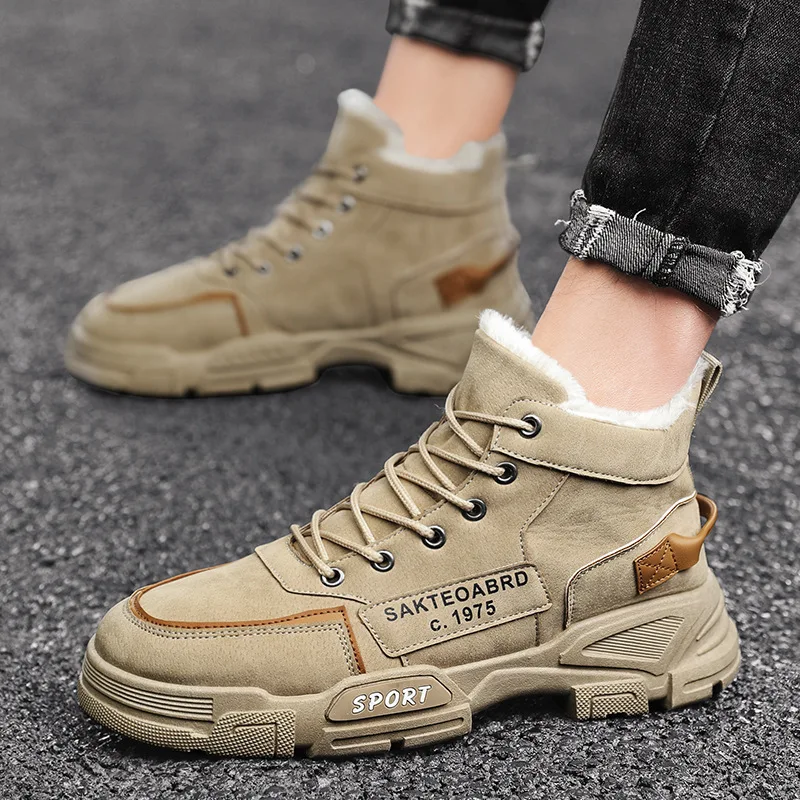 Plush warm snow boots, thickened waterproof cotton shoes, youth mid top martin boots