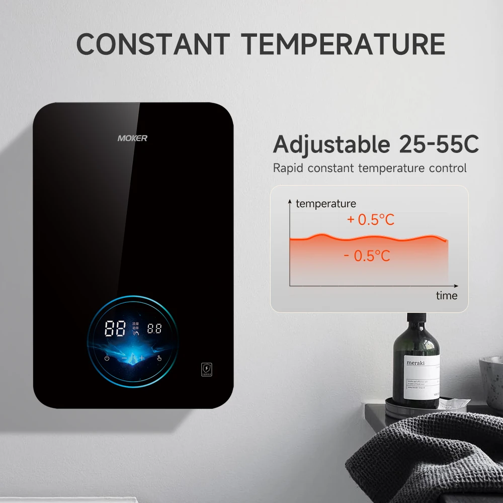 8800w 220v Thermostat bathroom electric 5 fast heating led touch screen instant water heater tankless instant hot water shower