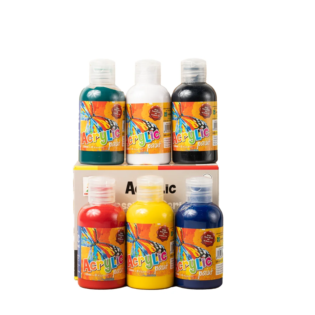 2024 Hot Selling Professional 6 Colors 4OZ 120ml Plastic Bottle Acrylic Paint Set For Artists Painting