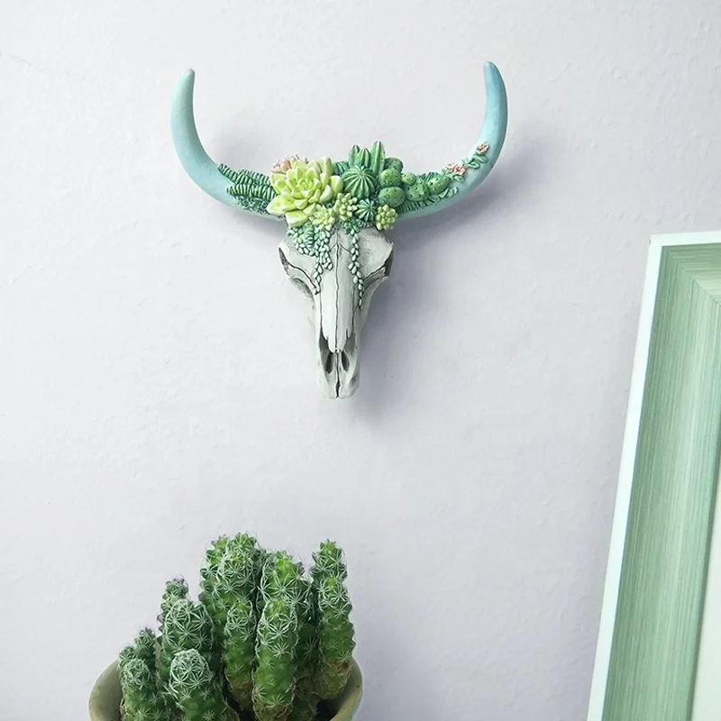 resin cow skull crafts wall decoration ODM kawaii resin crafts for desk decoration OEM animal statue bust folk crafts