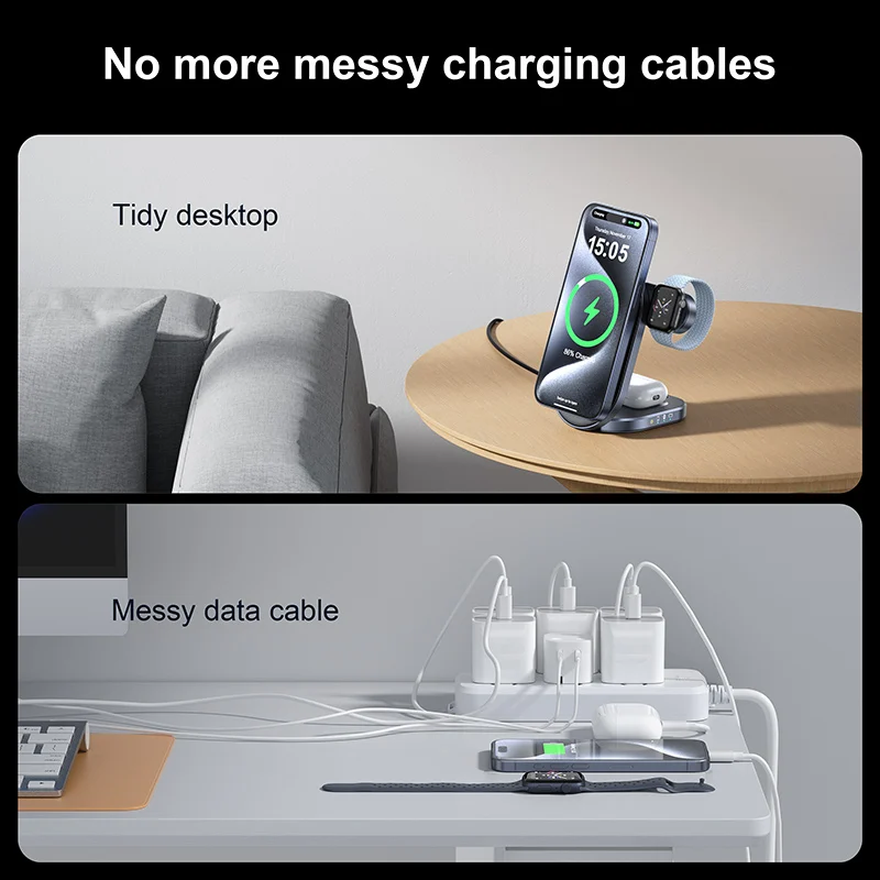 Custom fashion home qi2 wireless charger, mobile phone watch headset 3-in-1 digital wireless charger