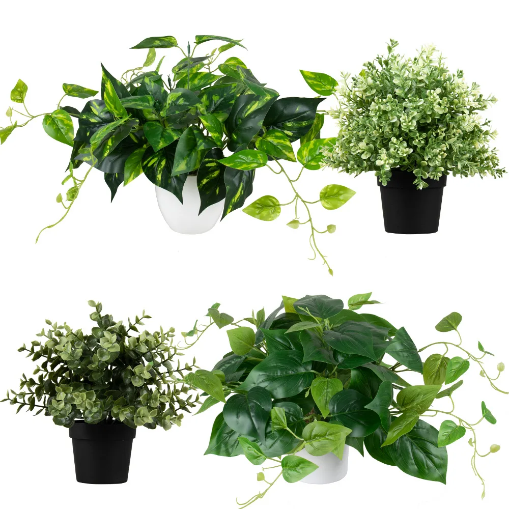 Искусственные растения цветы в горшках зеленое дерево бонсай трава горшок орнамент искусственные