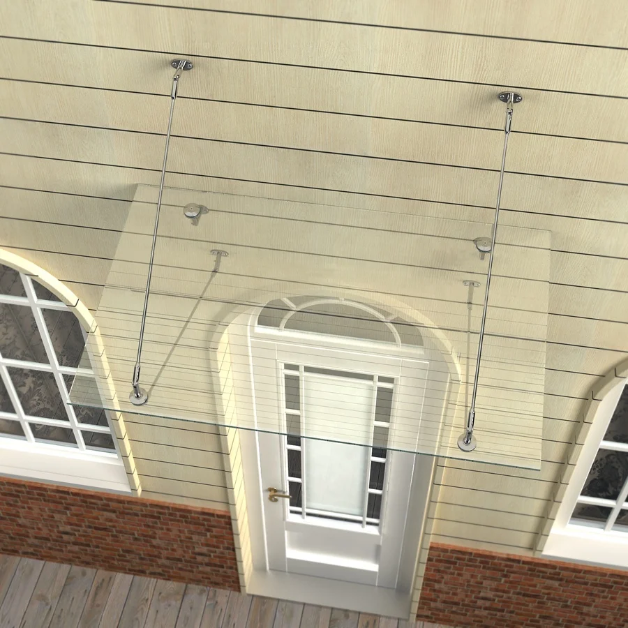 Hot Sale Outdoor Glass Canopy Front Door Canopy with Manual Operation Stainless Steel Frame for Electric Usage