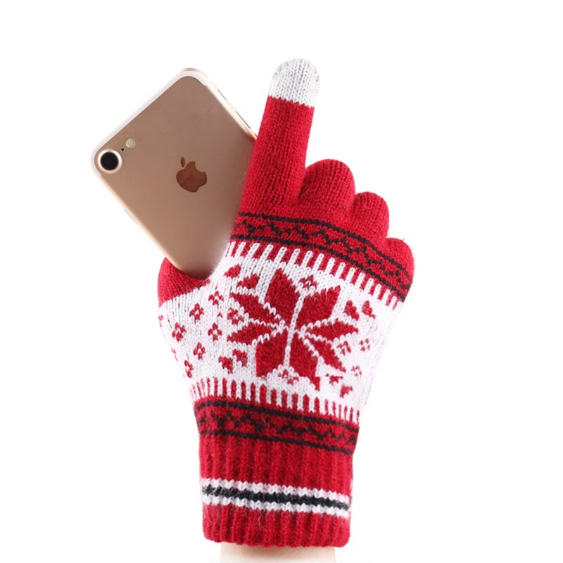 2021 Winter Magic Gloves Touch Screen Women Men Warm Stretch Knitted Wool Mittens snowflake pattern Acrylic Gloves