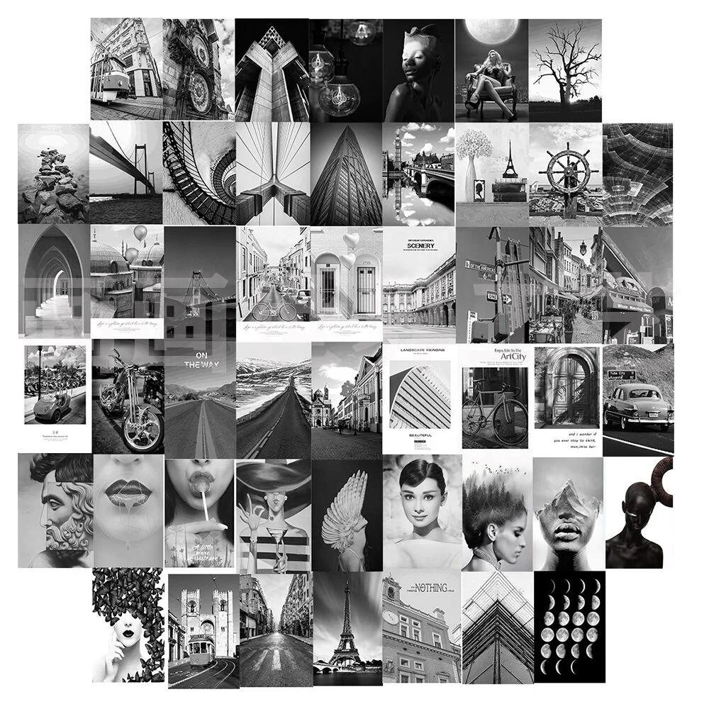 Высокое качество эстетическое Wall Art 50 шт в наборе черно-белая стена коллаж комплект эстетические фотографии