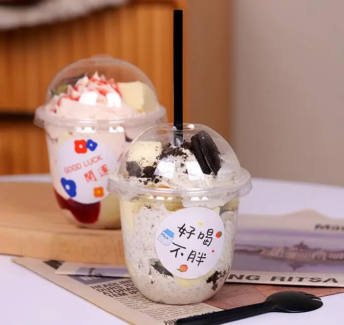 U-shaped Disposable Transparent Cup With Lid 260ml 360ml 500ml pp Material For Tea Milk Wine Tequila Soda Cake Drink