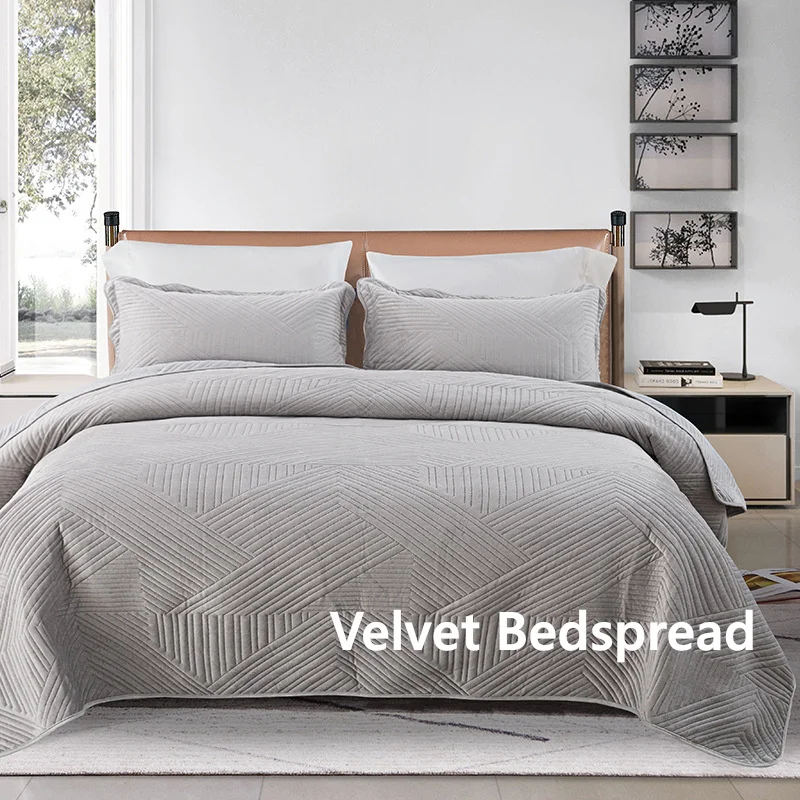 Super Plush Velvet Quilt King Size with Pillow Shams Luxury Soft Reversible 3 Piece Bedspreads Coverlet Comforter Set