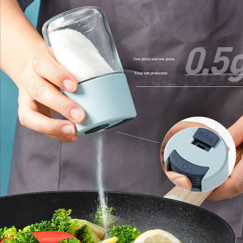 Household food-grade quantitative salt shaker kitchen press-type glass bottle controllable salt 5g cans seasoning tank