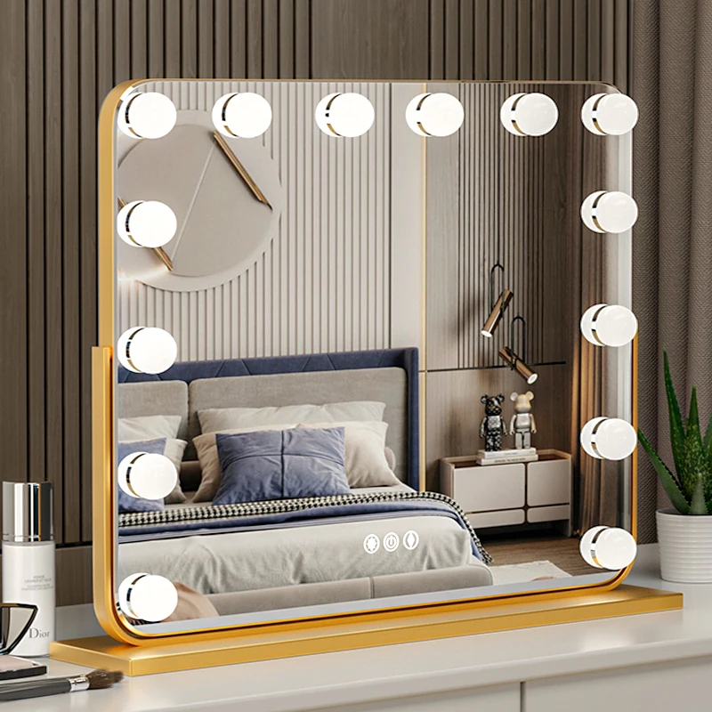 Manufacturer customized wholesale Hollywood LED Vanity Mirror with Lights Touch Screen Metal Frame with Dimmable  Makeup Mirror