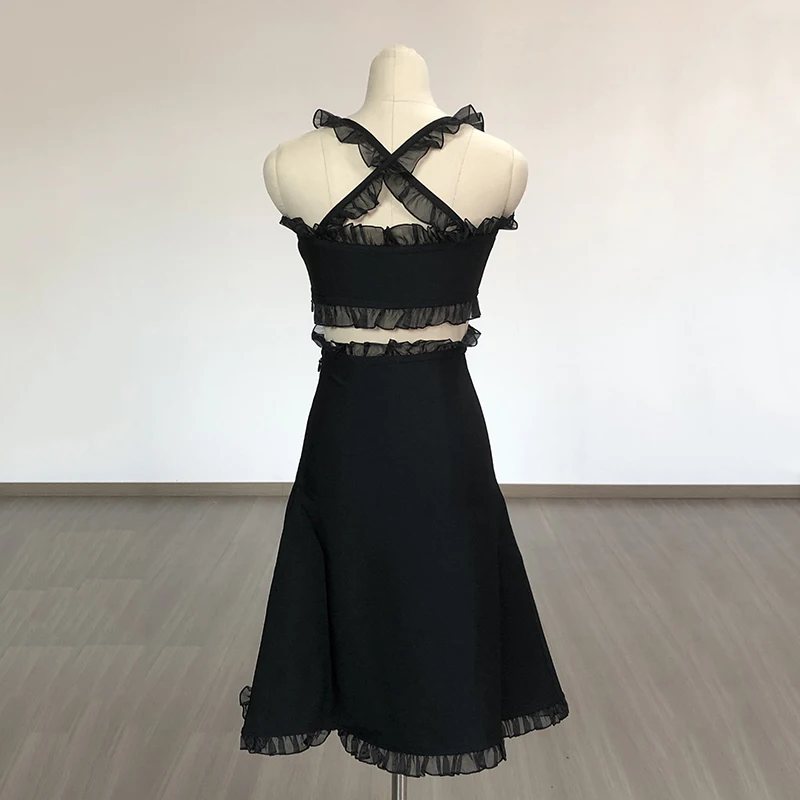 BA301 High Quality Bowknot Floral Backless Sling V Neck Evening Dress For Ladies