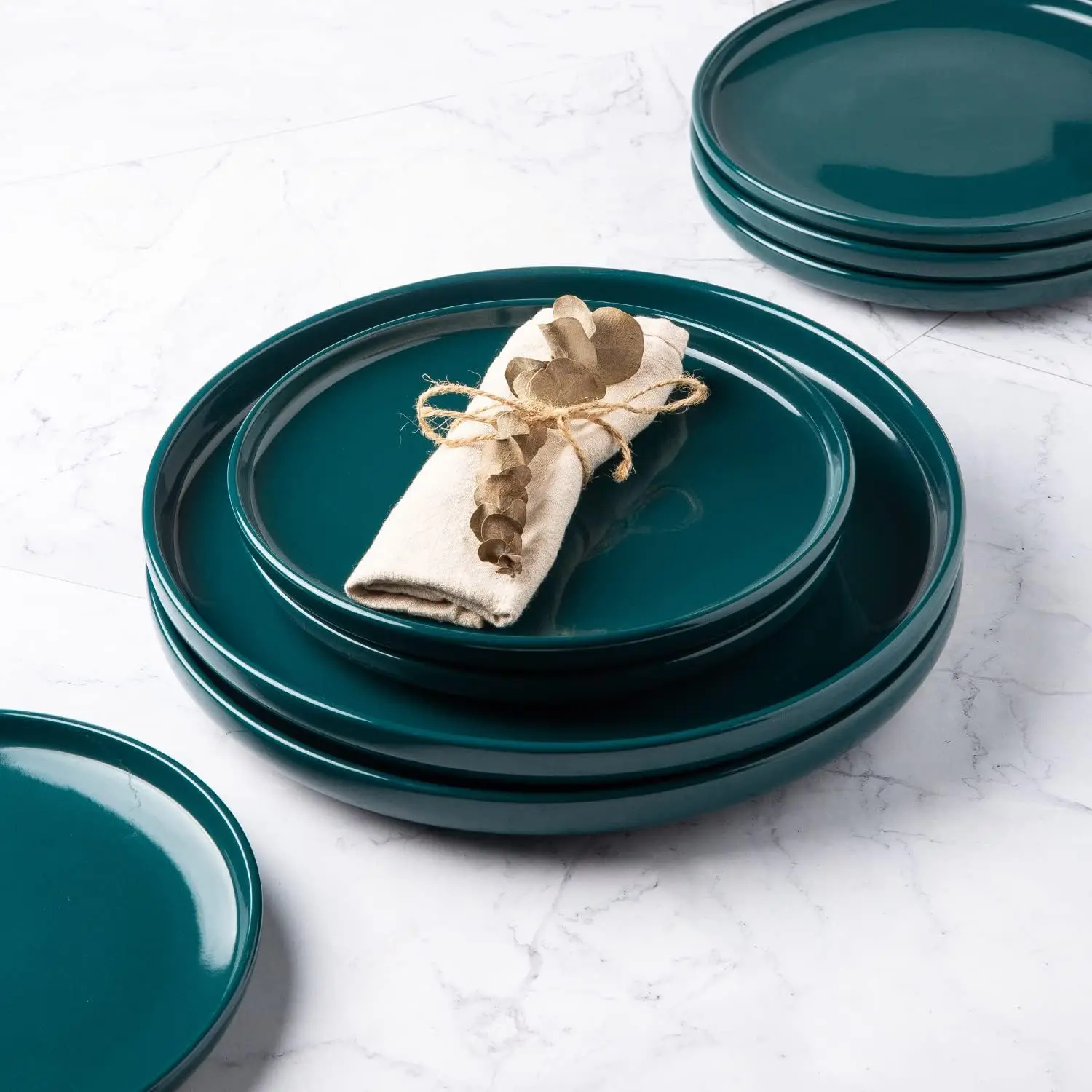10.5 inch Green Dinner Plates Set Porcelain Dessert Salad Plate Dinnerware Sets Scratch Resistant Microwave Oven Dishwasher Safe