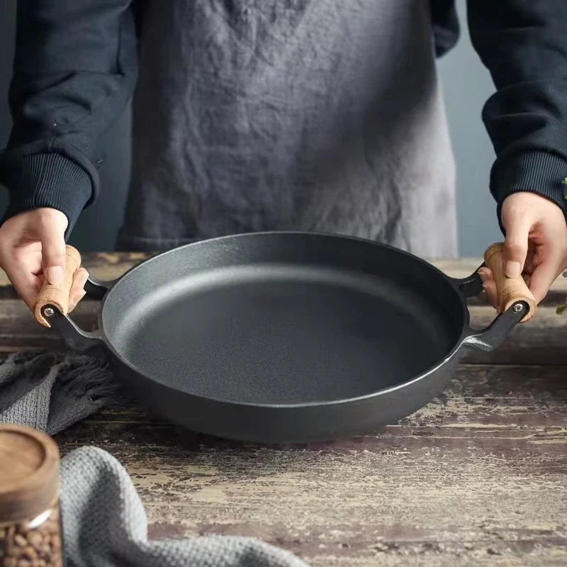 hot selling Cast iron Tawa Pan Pizza Crepe Pan Dosa Roti Tawa Budare Paw Bhaji For Home Use With Double Handle