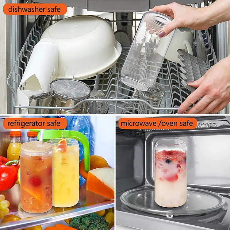 16oz 16 oz sublimation blank beer can shaped clear glass tumbler cup with bamboo lid and straw