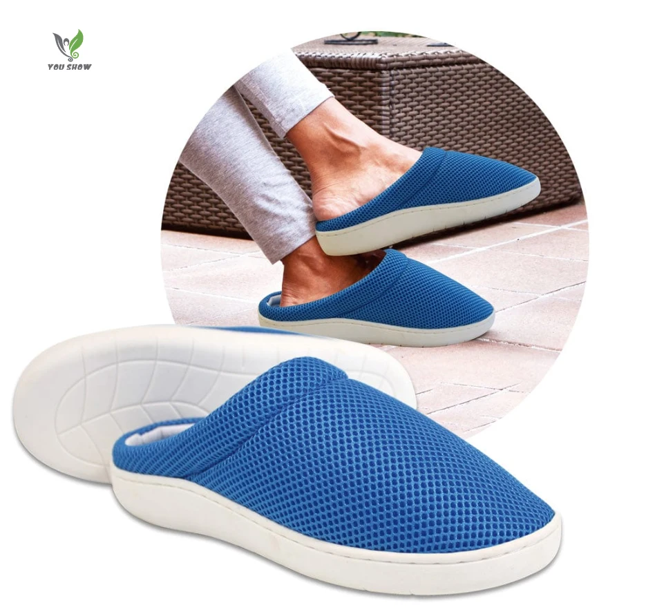 Unisex Summer Slides Cool Anti-Fatigue Health Mesh Bamboo Fiber adult Closed Toe Foot Massage Gel Slippers