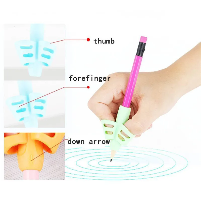 K553 Children Pencil Holder Tools 3Pcs/Set Silicone Two Finger Ergonomic Posture Correction Tools Pencil Grip Writing Aid Grip