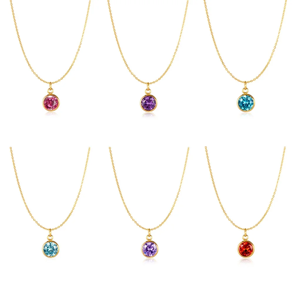 Stainless steel Jewelry Fashion Birthday Gift for Best friend Stainless Steel Necklace  Gold Charm Crystal Birthstone Pendant
