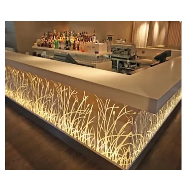 modern lounge restaurant wine bar design solid surface LED bar counter