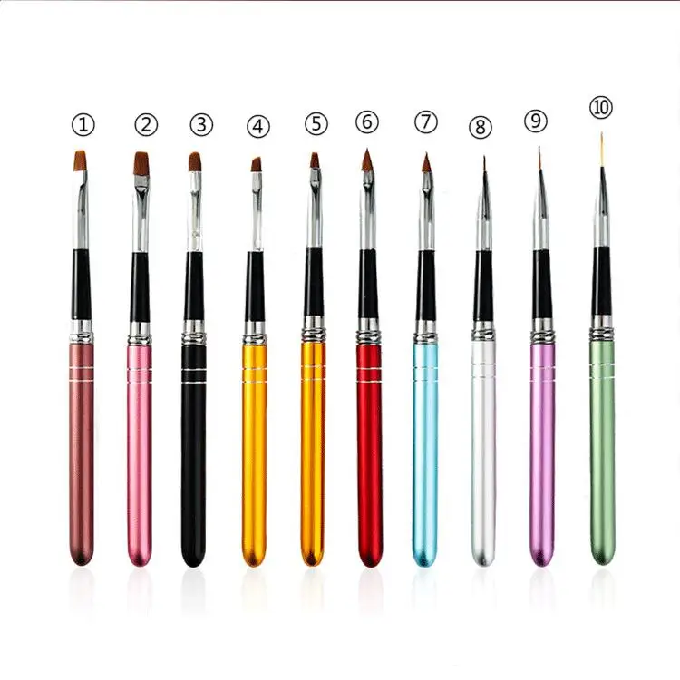 Wholesale Colorful Aluminum tube Removable Nail Art Brush pen set Acrylic nail gel Painting Drawing Pen