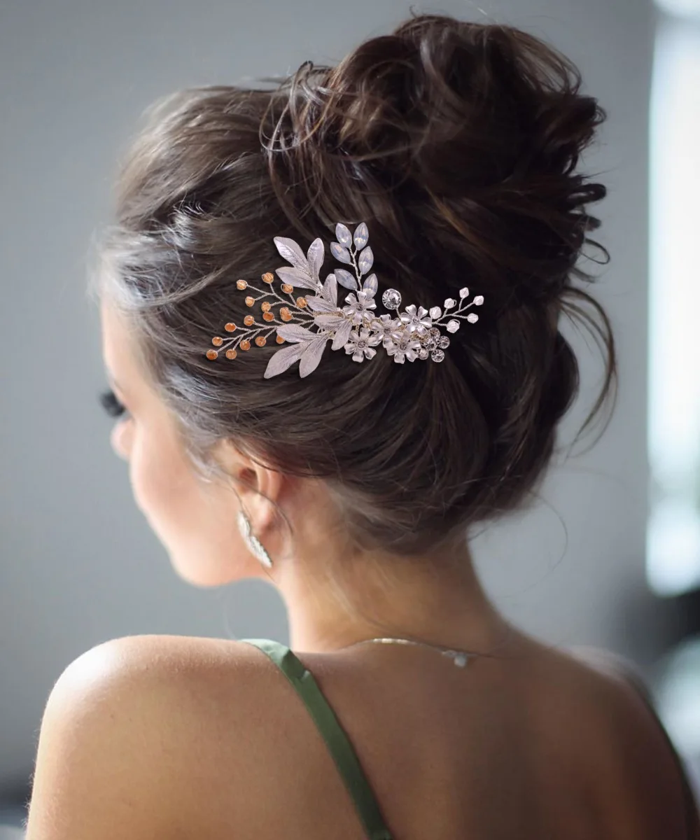 Гребень для волос с золотыми листьями и кристаллами, свадебный гребень для волос с кристаллами и цветами, аксессуары для волос с золотыми листьями, заколка для волос