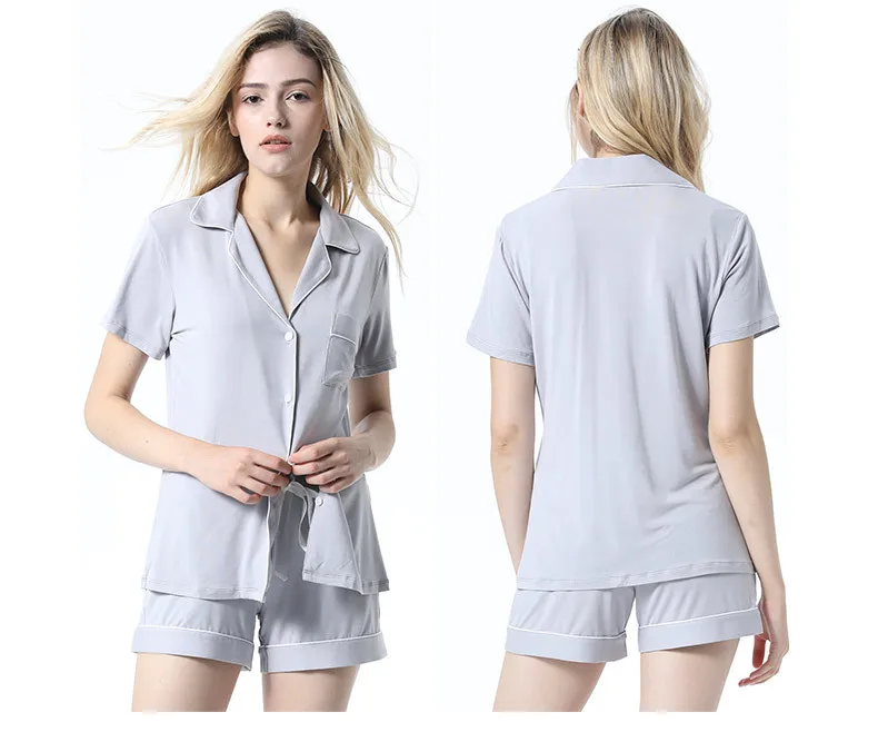 Wholesale ladies short sleeve short shorts lounge wear women cotton sleepwear modal pajama set