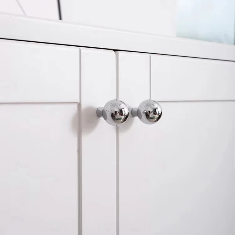 Brass Drawer Round Knobs Chrome Bright Silver Modern Minimalist Dresser Furniture Handle Single Hole Ball Kitchen Cabinet Pulls