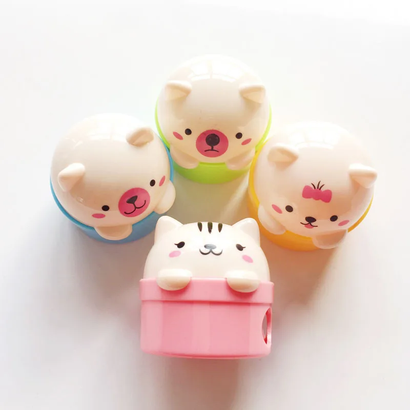 Cute Cartoon Animal Two-hole Pencil Sharpener Students Kawaii Bear Cat Sharpener Stationery Wholesale
