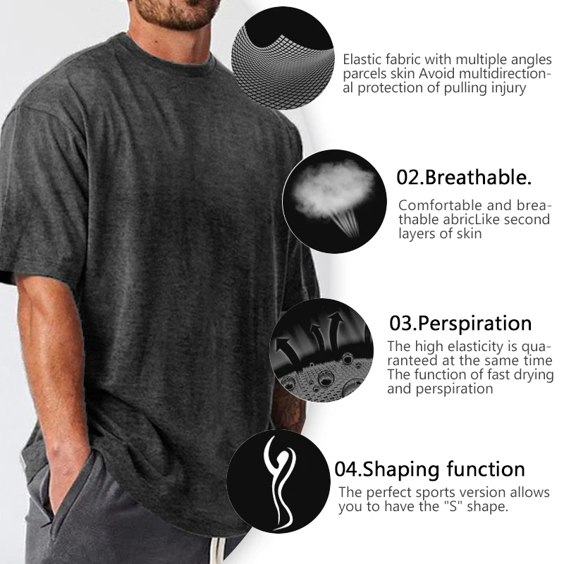 Custom Mens Big Tall Blank Drop Shoulder Sleeve Gym T-shirt Cotton Plain Fat tshirts Round Collar White Loose Cotton T-shirts