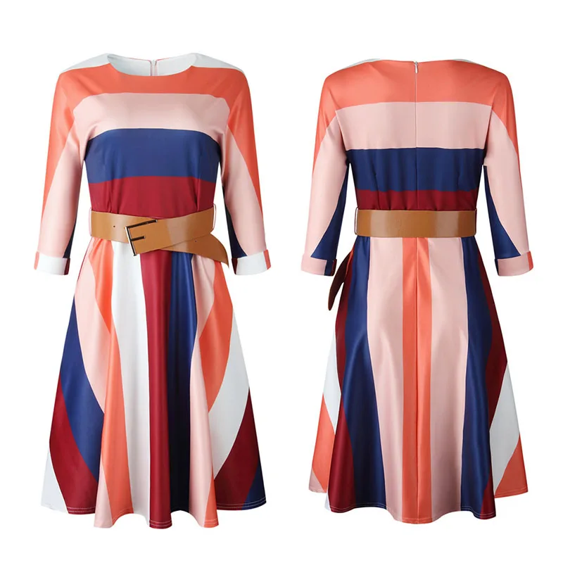 Hot Sale Africa Dresses for Women Good Quality Digital Printing Stitching Large Size Commuter Dress With Belt