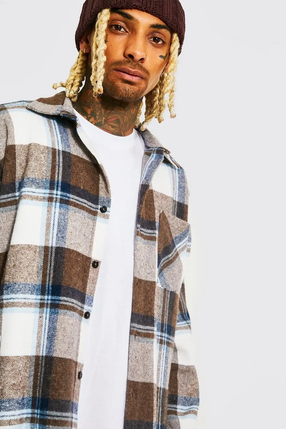 Autumn Casual Dark Color Plaid Pattern Flannel Nice Trending Full Sleeve Polyester Spandex Check Shirts For Men Street Wear