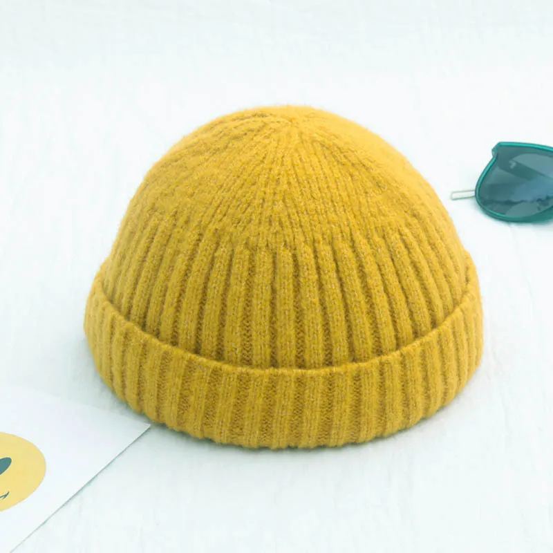 HT-0893 Autumn Vintage Quality Cotton Womens Knitted Winter Hats Hip Hop Dome Men Casual Melon Cap Winter Fisherman Hat