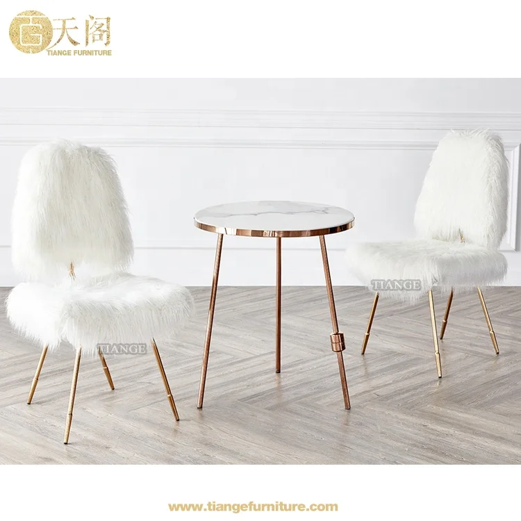 Luxury Living room Chairs X back white mongolian fur gold dining chair