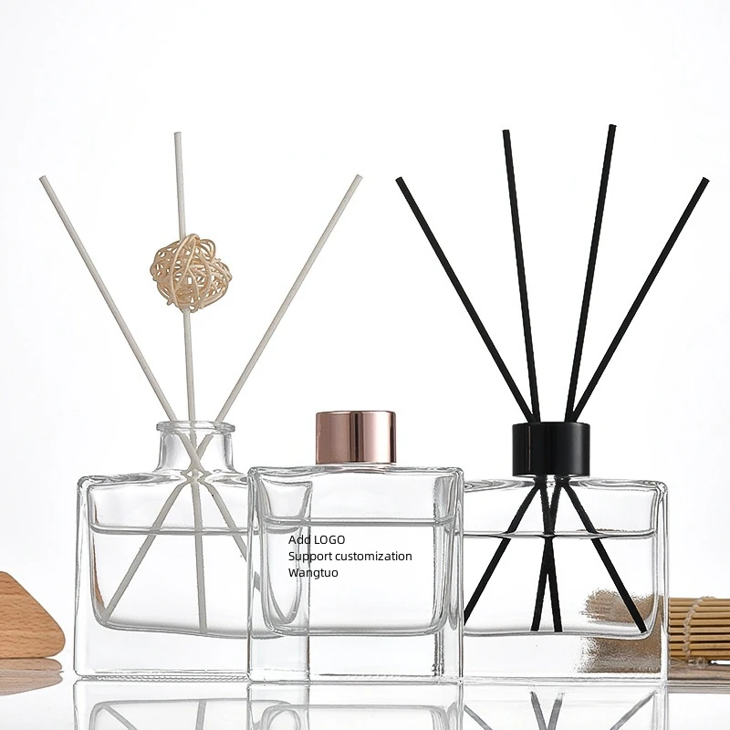 Reusable 100ml Empty Luxury Square Flat Clear Perfume Reed Glass Diffuser Bottle With Screw Lids Wholesale