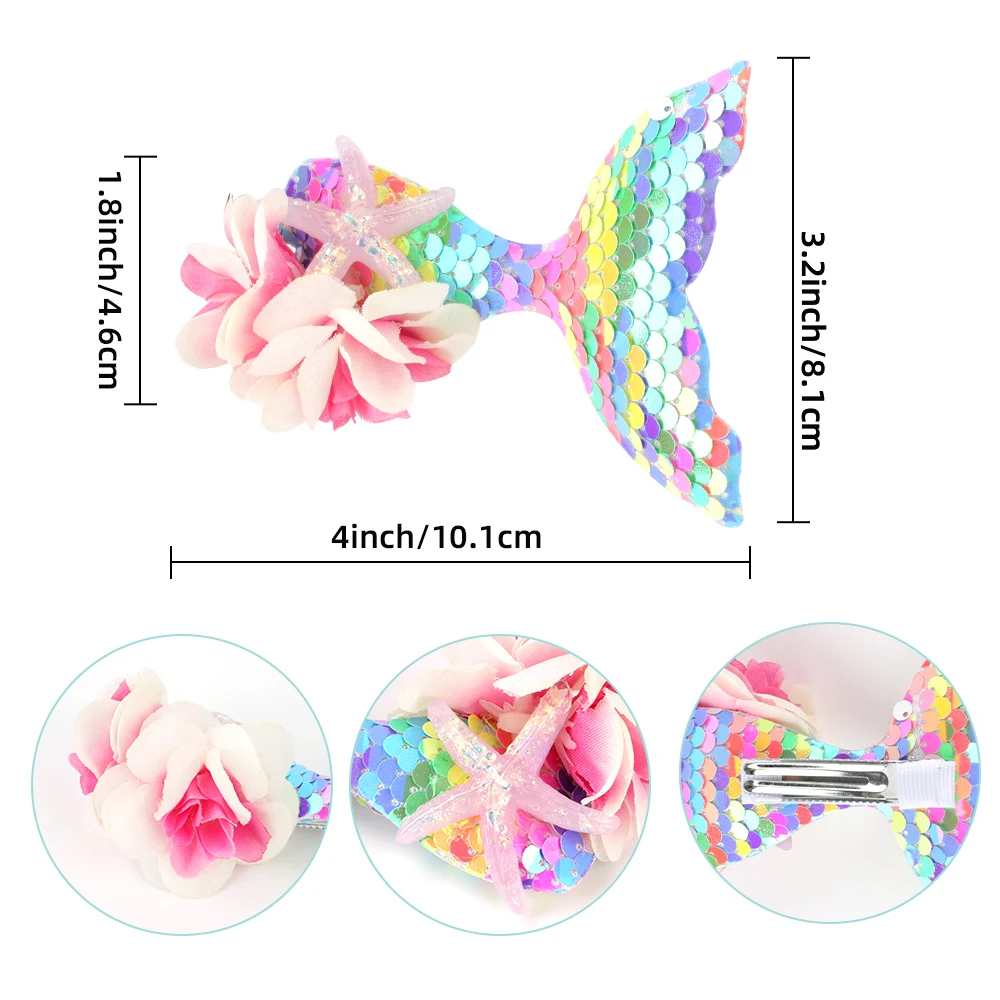 5 Inch New Style Accessories Kids Girls Star Hair Pins Cute Cartoon Barrettes Sequin Mermaid Tail Hair Clips