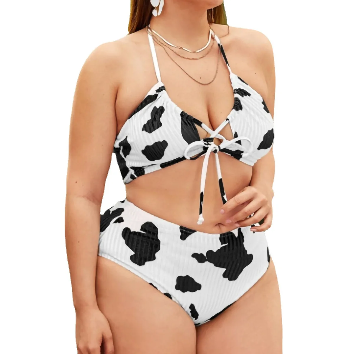 New Design Big Size Beachwear Sexy Animal Print Halter Bikini Swimsuit Plus Size Swimwear For Fat Women