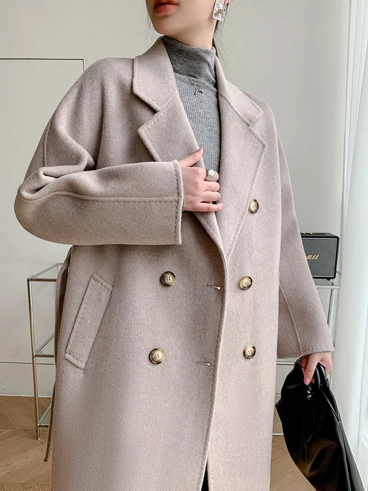 New double-sided woolen coat for women in winter 2025, high-end double breasted slimming woolen coat