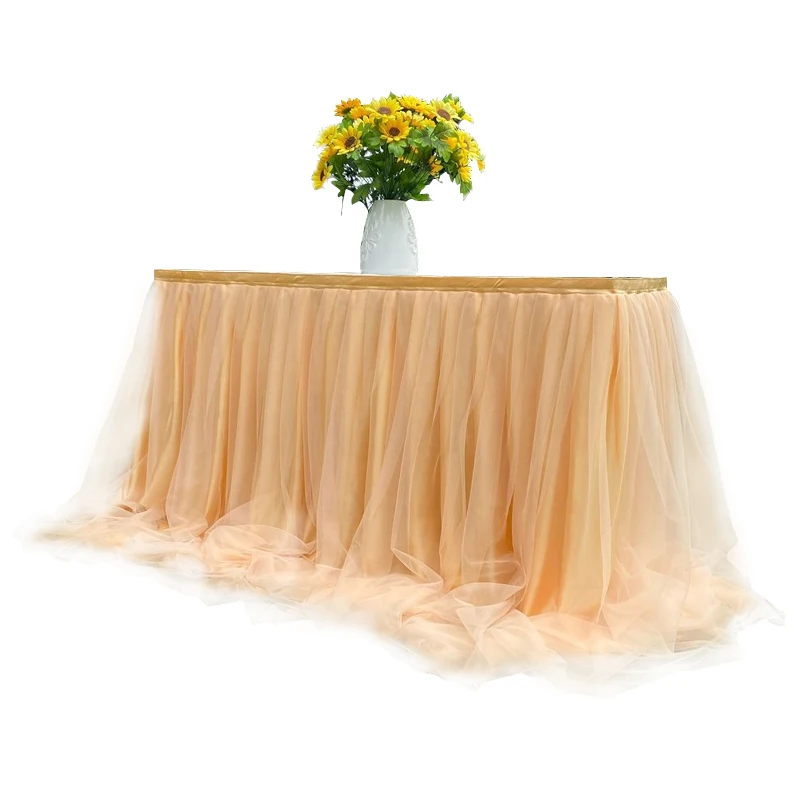 Custom Wholesale Party Activity Dessert Check-In Station Gauze Cloth Rectangle Table Decorations Wedding Table Skirt