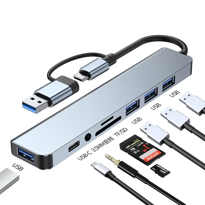 Wholesales  8 in 1 USB Type-C HUB Adapter Android Card Reader For Macbook Usb Port Hub