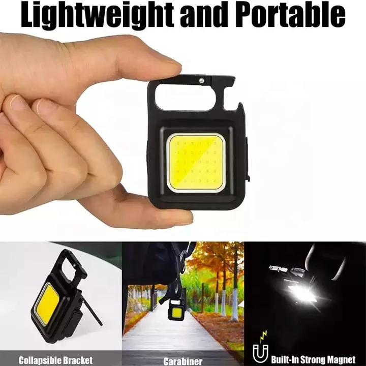 W002 Cheap Camping Keychain Torch Light Small Pocket Portable COB LED Mini Magnetic Rechargeable Flashlight with bottle opener