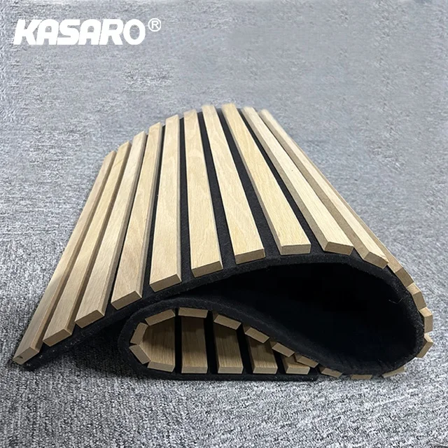 Kasaro CE Natural Oak Wood Flexible Wall Panel Mdf Pet Polyester Acoustic Panels For Studio Office Akupanel Slat Wall Panels