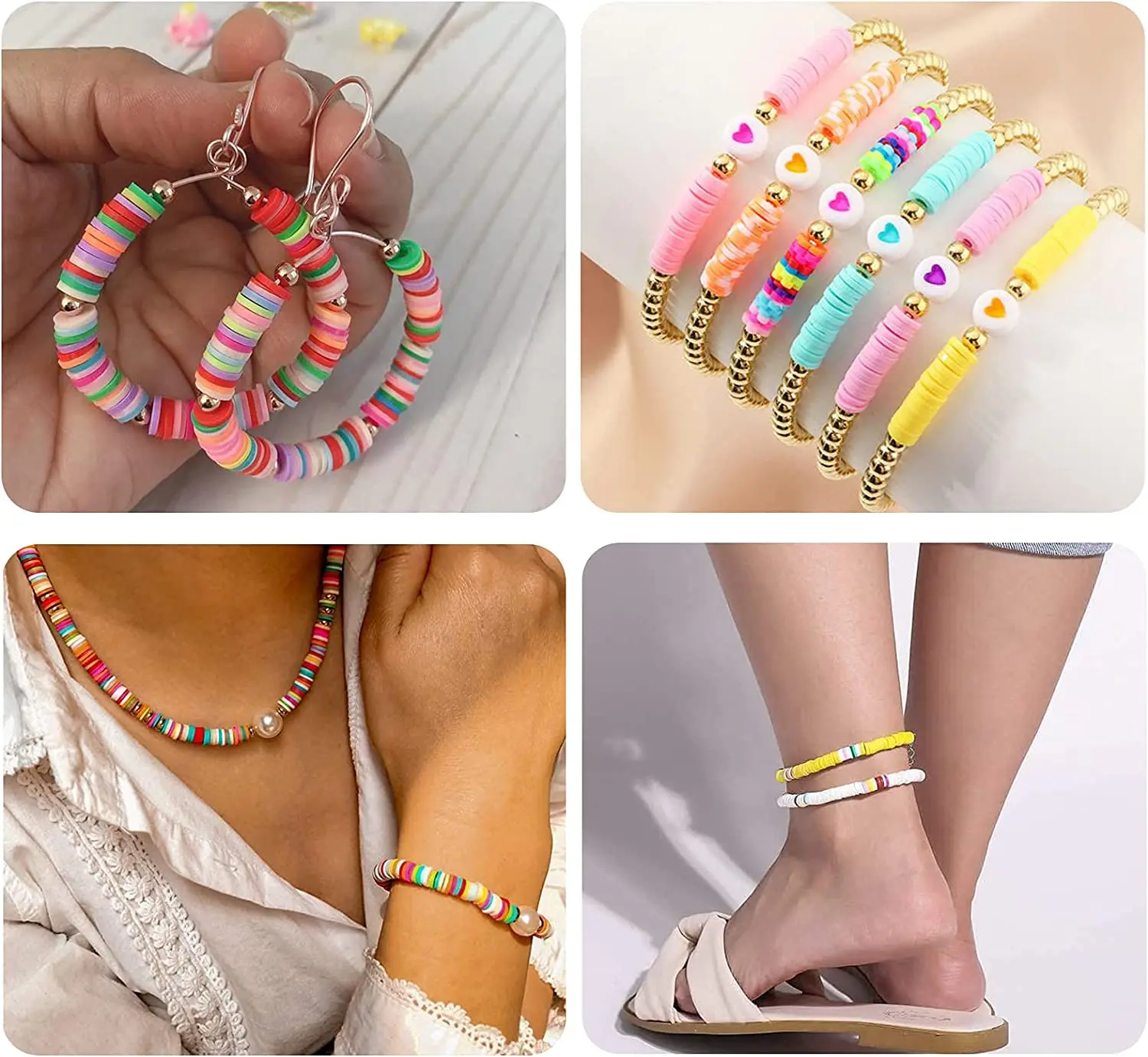 Charms Gifts Polymer Heishi Beads Flat Preppy Beads 5000 Clay Beads Bracelet Making Kit for Friendship Jewelry Making