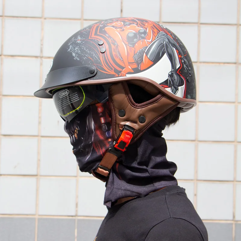 SOMAN OEM vintage motorcycle helmet half face with inner len retro capacete moto DOT SM202