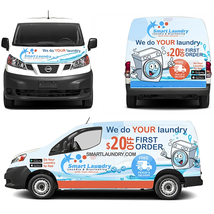 Van wrap Vehicle Wrap Design for Laundry Pickup and Delivery service Graphic Wrap Films for Vehicle Transportation