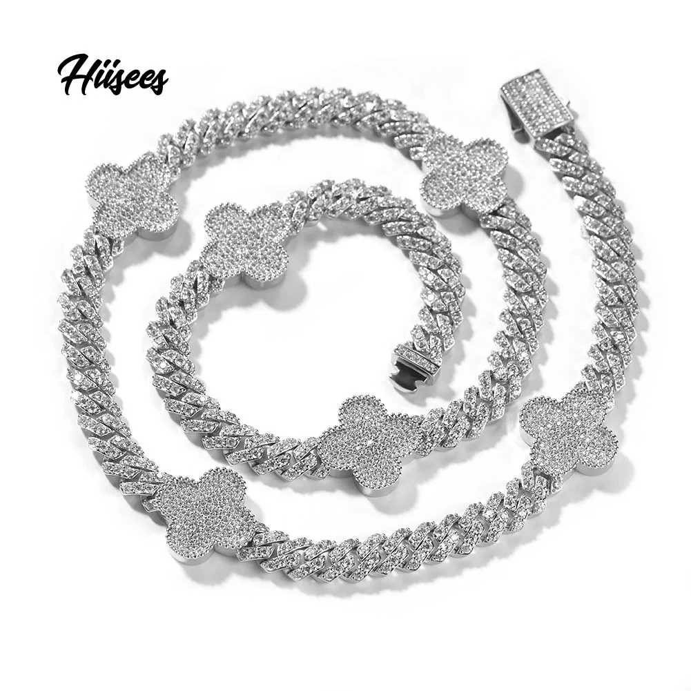 New Cross Collection 8mm Diamond CZ Cross Link Chain fashion brass Jewelry Four Leaf Clover Necklace