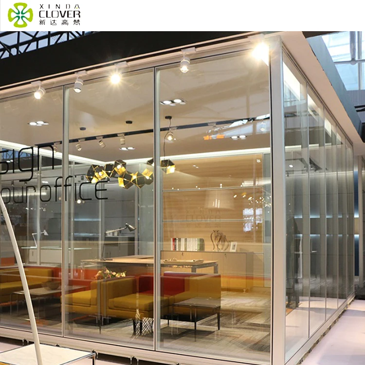 Interior soundproof decorative glass divider walls partitioning use double glazed partition blind Office Cubicle