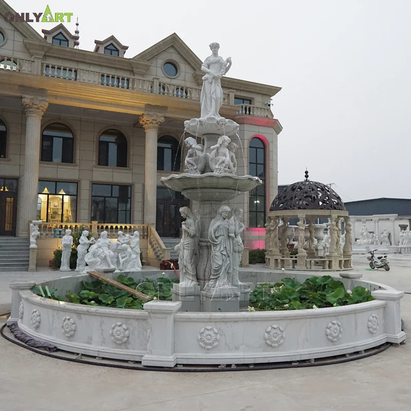 Home Mixed Color Marble Stone Garden Water Fountain Woman Lady Statue With Pot