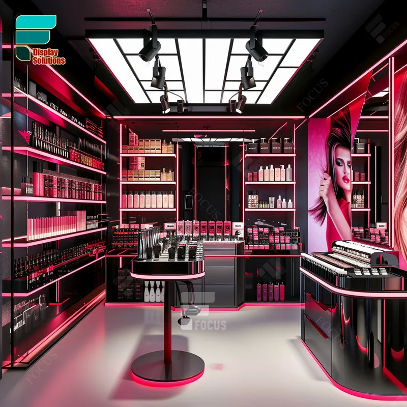 Manufacturer Cosmetics Displays Racks Perfume Bar Counter Wig Shop Decoration Design Glass Showcase Locked Beauty Display Cases