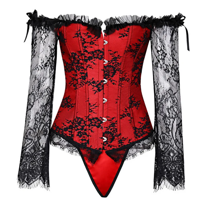 Lace Long Sleeved Fishbone Corset Wedding Parties Waist Cinching Bubble Sleeves Strapless Corset For Outerwear