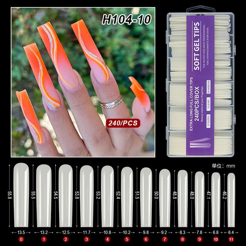 Hot Sale  Artificial False Press On Nails Clear XXXL Super Long Traceless Soft Nail Tips  For Nail Salon Gel Design