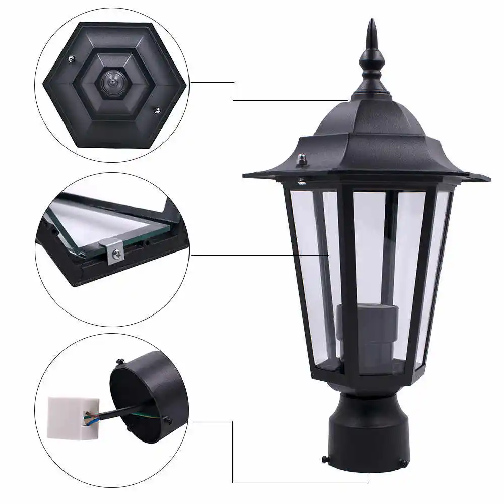 Outdoor post top light pole mount pathway lighting garden porch yard fixture black lantern pillar lamp